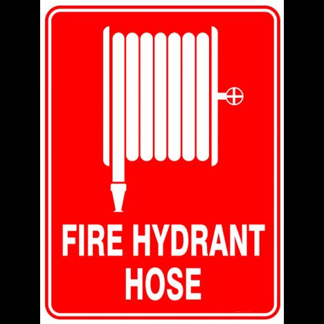 Sign fire hydrant hose